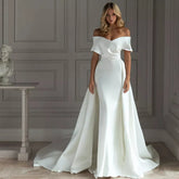 White Detachable Trailing Wedding Dress Sweetheart Satin Mermaid Off the Shoulder Bridal Gowns Custom Made Vestidos De Novia 14W
